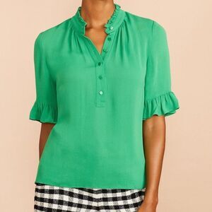 Brooks Brothers Red Fleece Crepe Ruffled Blouse - 4